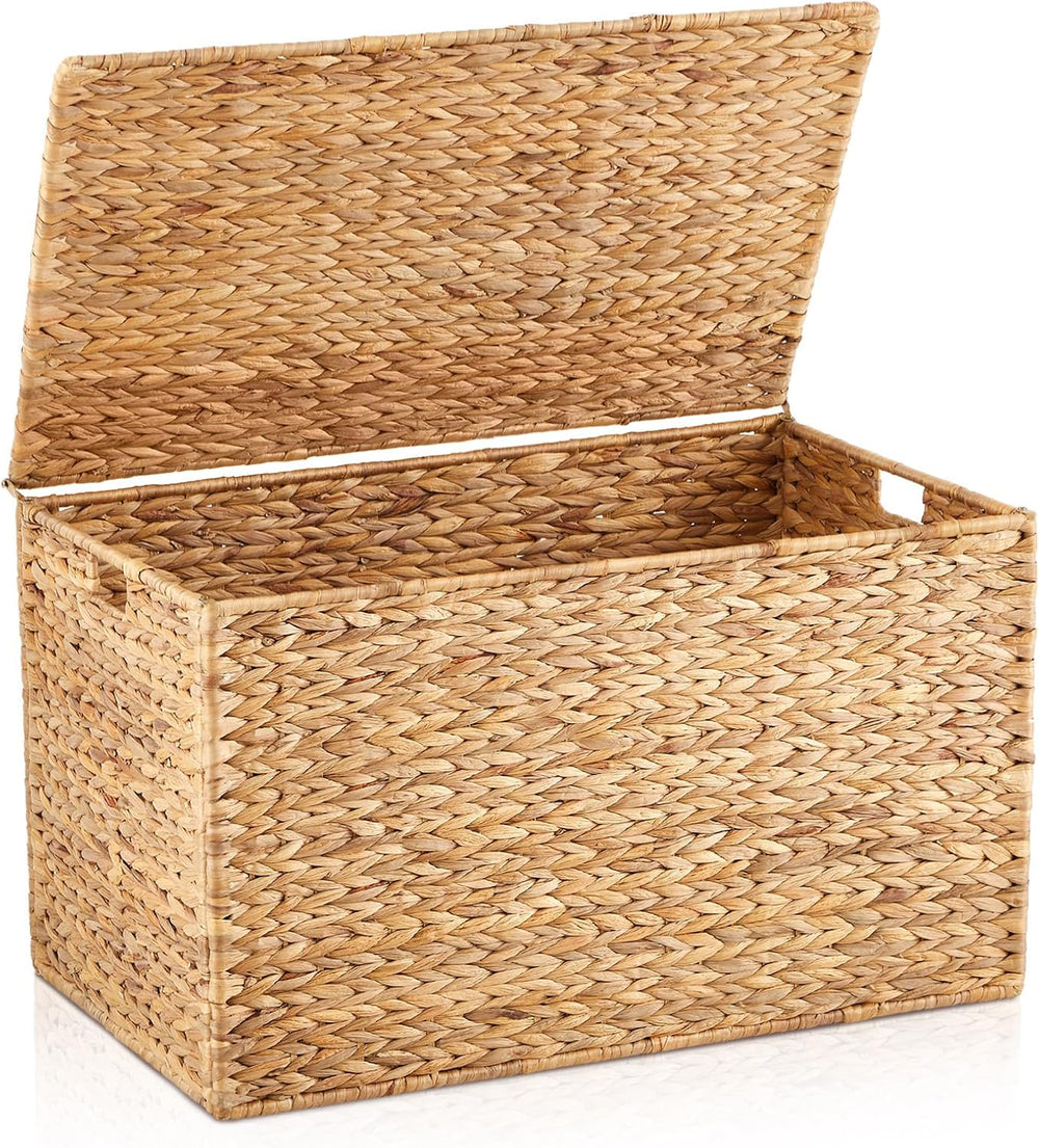 Wonderjune 30 x 17.7 x 17.7 Inch Water Hyacinth Wicker Storage Trunk