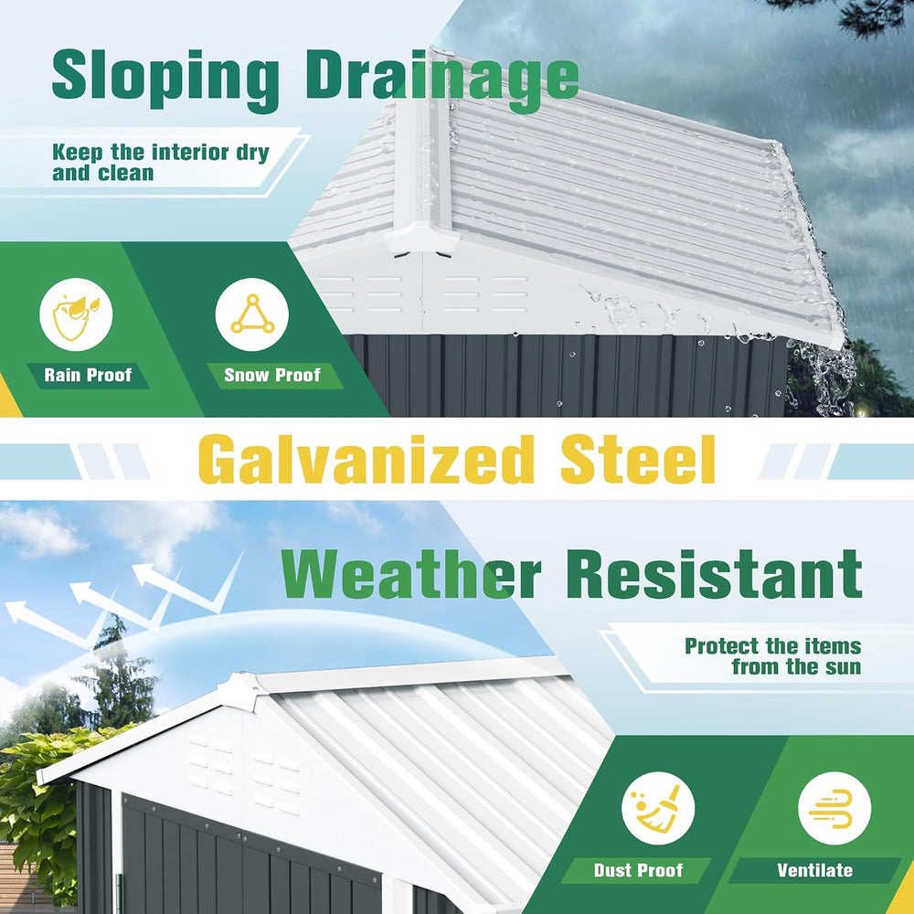 Flamaker 6x4 FT Storage Shed Waterproof Metal Garden Shed with Lockable Door ...