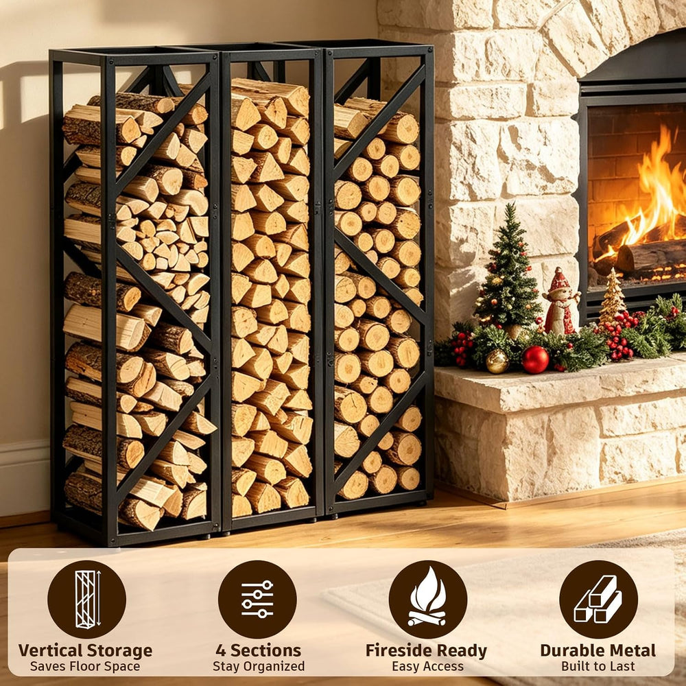 Firewood Rack Indoor, 47 Inch Heavy Duty Fireplace Log Holder Anti-Tip Hook