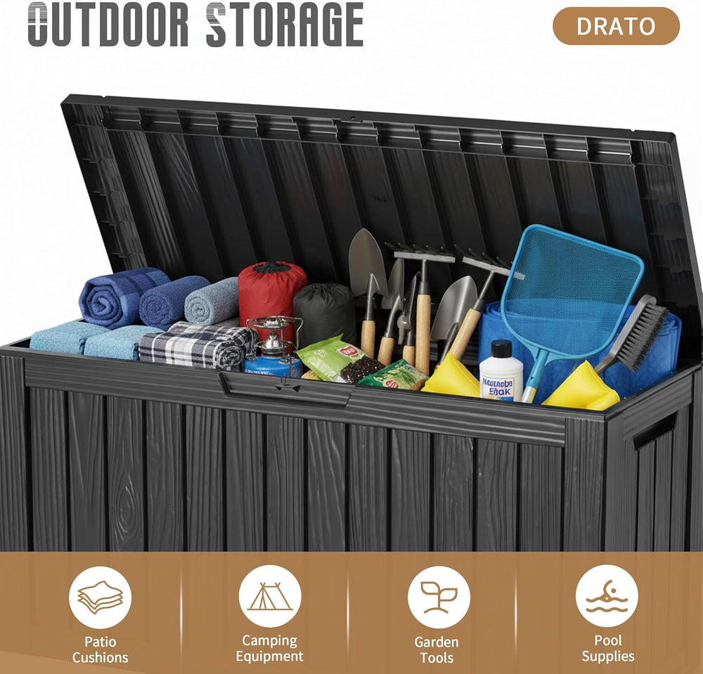 DRATO 100 Gallon Waterproof Deck Box Outdoor Storage Box with Wheels Black