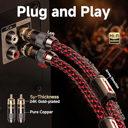 TODN Shielded RCA Audio Cables Audiophile Male to Male OFC RCA Stereo Cable