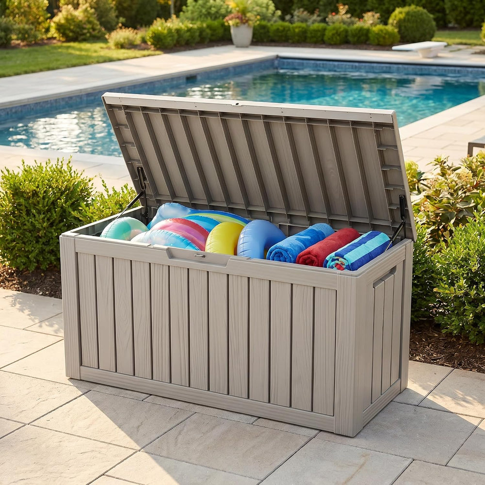 80 Gallon Deck Box, Waterproof Resin Outdoor Storage Box Lockable for Patio F...