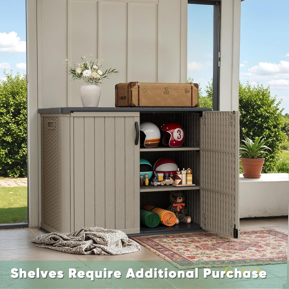 Devoko Shelf of Resin Outdoor Storage Cabinet, 26 Cu Ft Horizontal Outdoor St...
