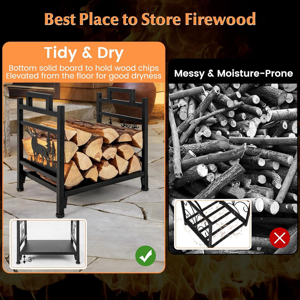IRONMAX 18" Heavy Duty Firewood Rack with Bottom Tray and Handles