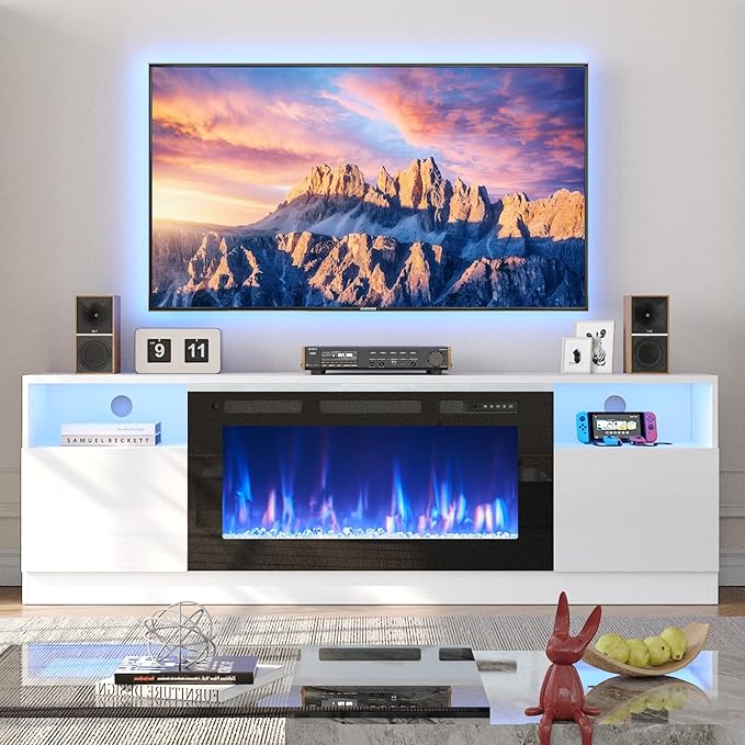 YISUFO 70" TV Stand with 36" Electric Fireplace, Large Modern Media