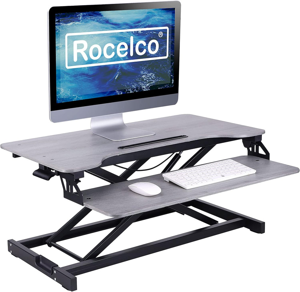 Rocelco Standing Desk Converter 31.5 Inch Sit Stand Up Dual Monitor Tabletop