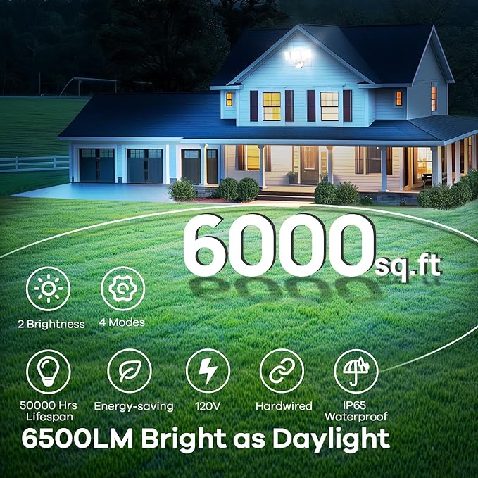 OREiN Motion Sensor Outdoor Flood Light 42W 6500LM, Super Bright LED Security