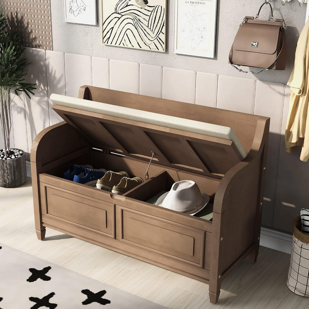 P PURLOVE 42 Inch Rustic Style Storage Bench,Brown and Beige