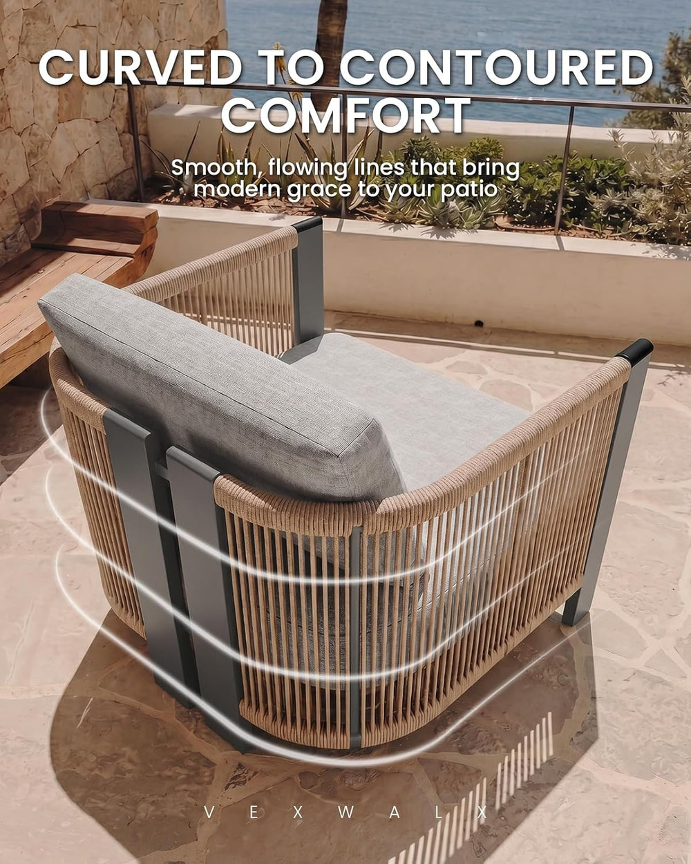 Luxury Patio Furniture Set, 5-Piece Curved Outdoor Furnitrue Set with Weather...