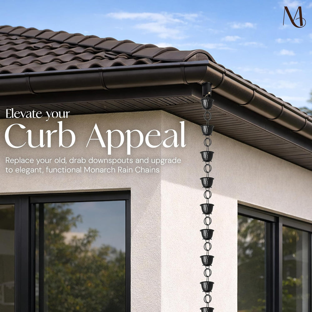 Monarch Rain Chains for Gutters Aluminum – 8.5 ft Hammered Black Rain Chain f...