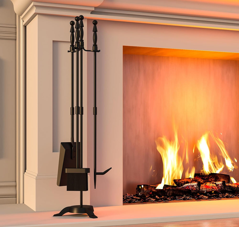 Fire Beauty Fireplace Tool Set with Stand 4 Piece Cast Iron Fire Tools Set