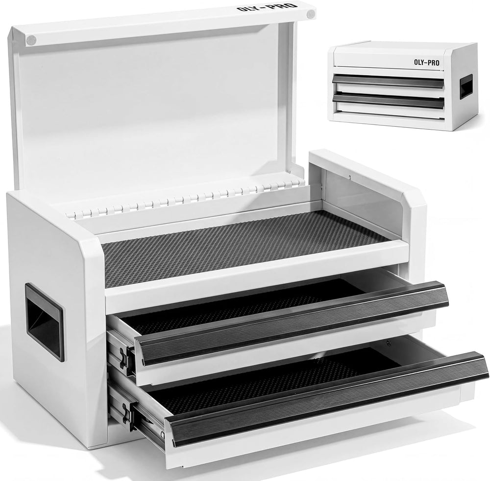 Mini Toolbox with 2 Drawers and Top Storage, Durable Steel Construction with ...
