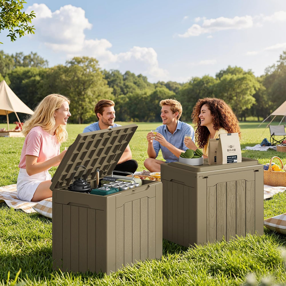 JUMMICO 31 Gallon Resin Deck Box Waterproof Outdoor Storage Boxes 2 Pack