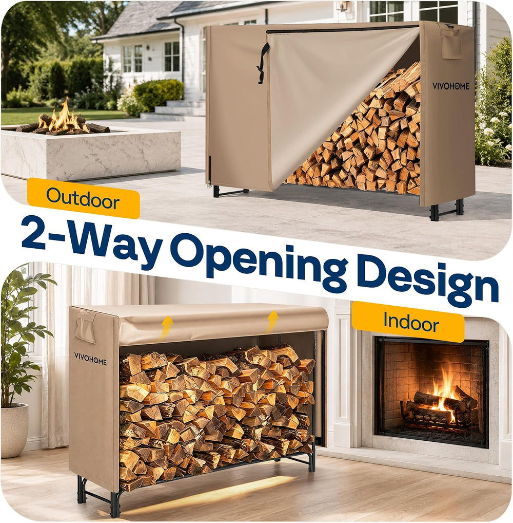 VIVOHOME 6ft Waterproof Outdoor Firewood Log Rack Cover, Brown