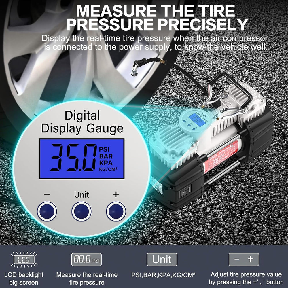 GSPSCN Digital Portable Tire Inflator Heavy Duty 12V Air Compressor Pump