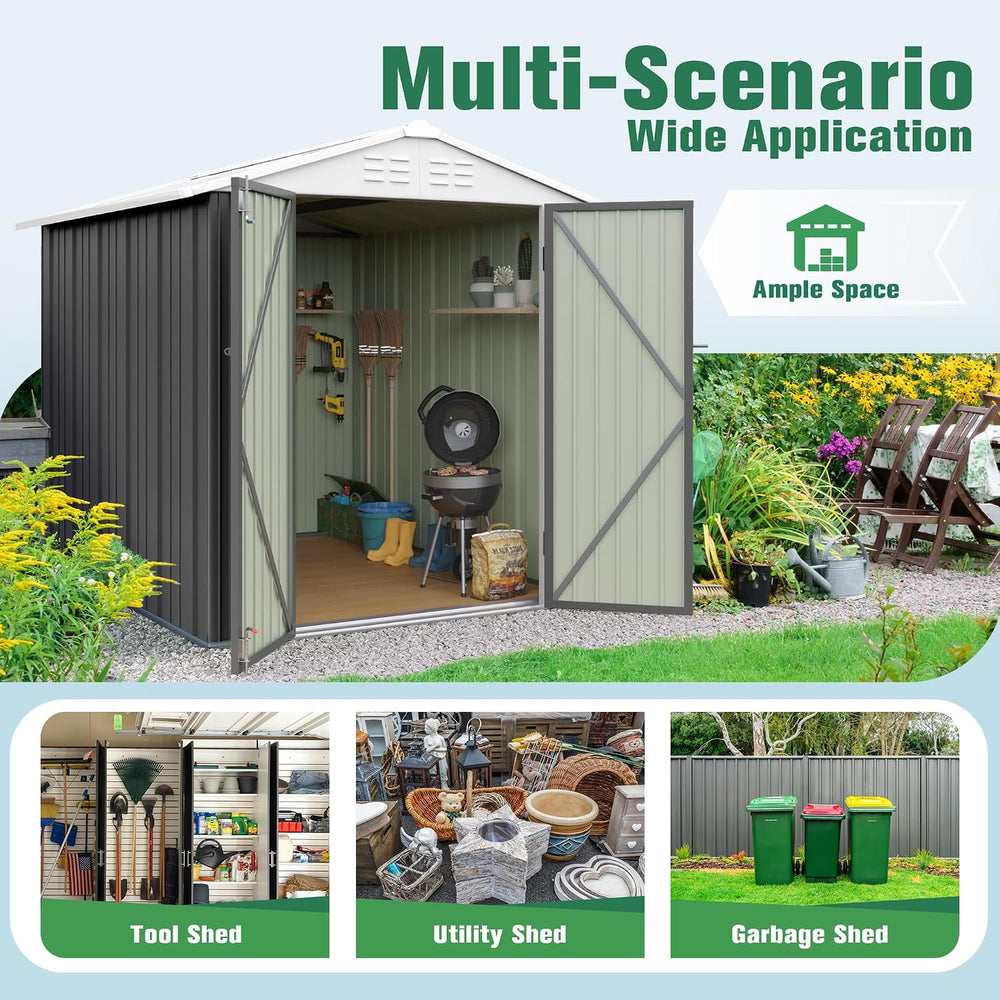 Flamaker 6x8 FT Storage Shed Waterproof Metal Garden Shed with Lockable Door ...