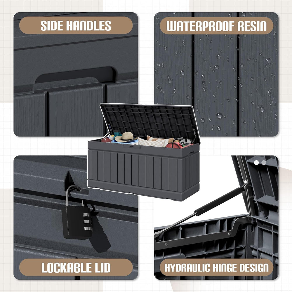 JUMMICO 78 Gallon Deck Box Waterproof Resin Outdoor Storage Box
