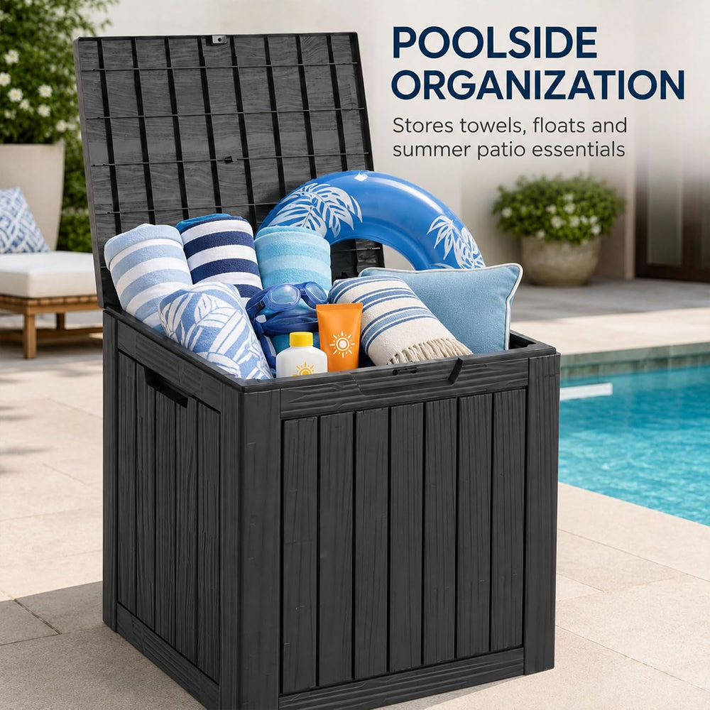 Outdoor Storage Box Resin Deck Box Waterproof Black 32 Gallon