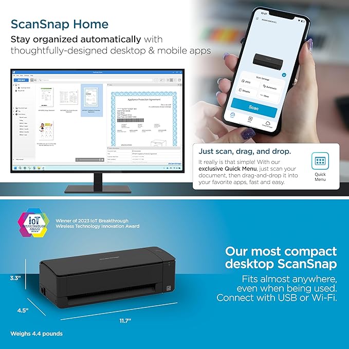 ScanSnap iX1300 Deluxe Compact Wireless or USB Double-Sided Color Document