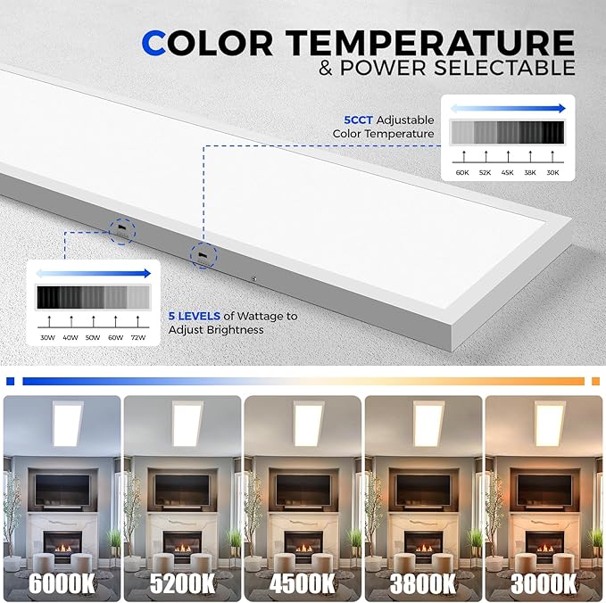 Barrina 1x4 LED Flat Panel Light Surface Mount, 8640LM 72W, 0-10V Dimmable
