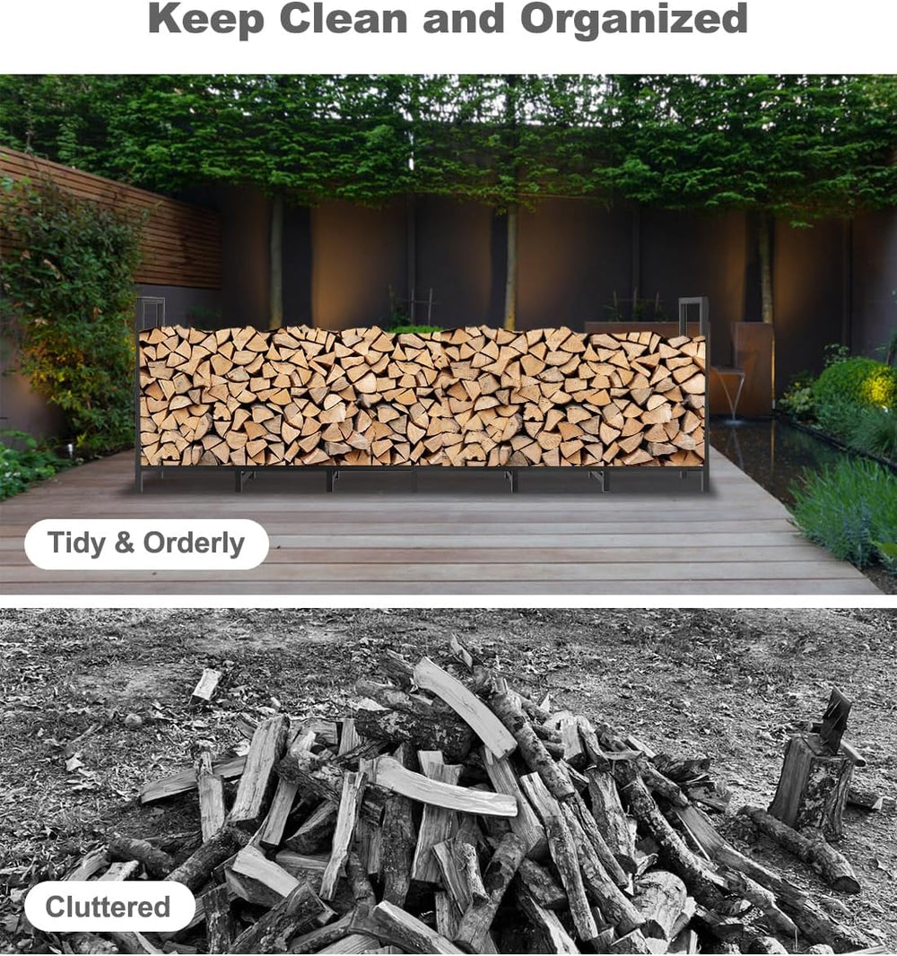 8ft Outdoor Firewood Rack Log Holder for Fire Wood Pile Storage