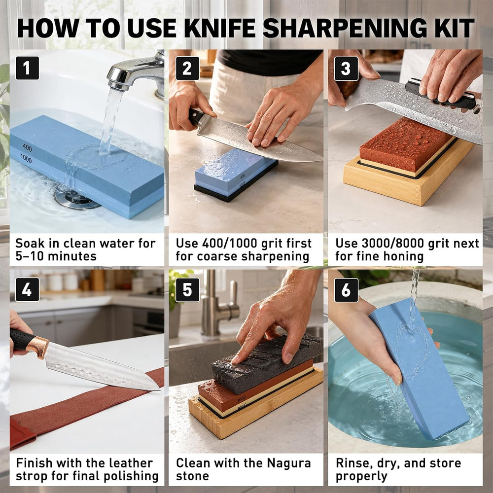 12-Piece Knife Sharpening Stone Set, Whetstone 4 Side 400/1000 3000/8000 Grit...