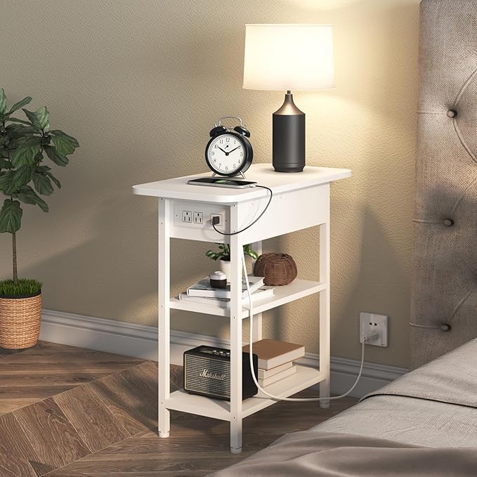 LIDYUK End Table with Charging Station, Flip Top Side Table with USB Ports and