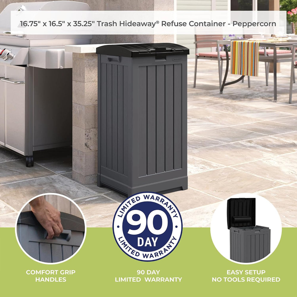 Suncast 39-Gallon Resin Outdoor Hideaway Trash Can with Lid for Backyard, Dec...