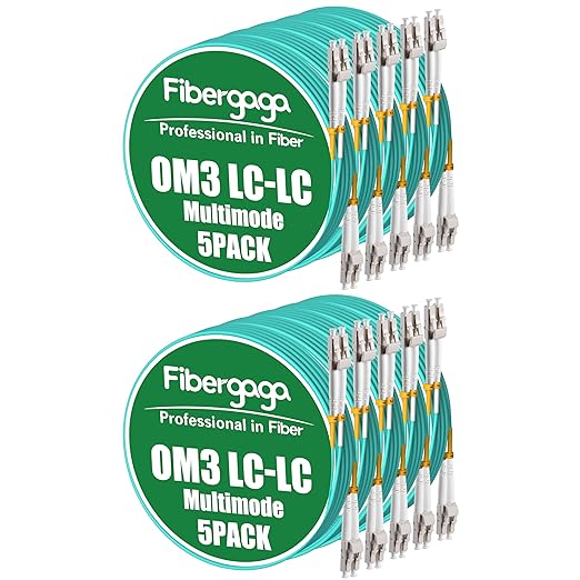 Fibergaga 10Pack-10M OM3 LC to LC Fiber Patch Cable, OD-2.0mm Fiber Optic Cable