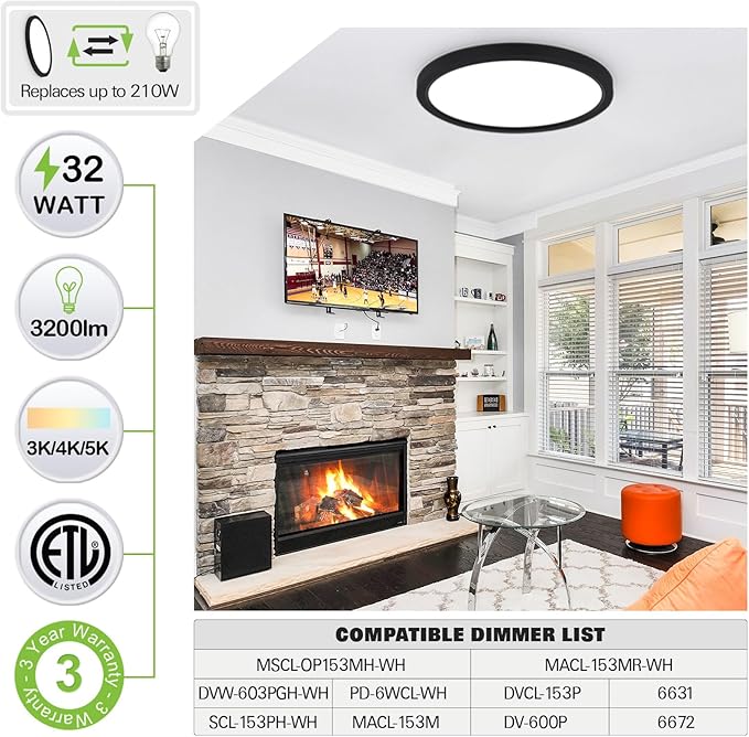 hykolity 18 Inch LED Round Flat Panel Light, 3000K/4000K/5000K CCT Selectable