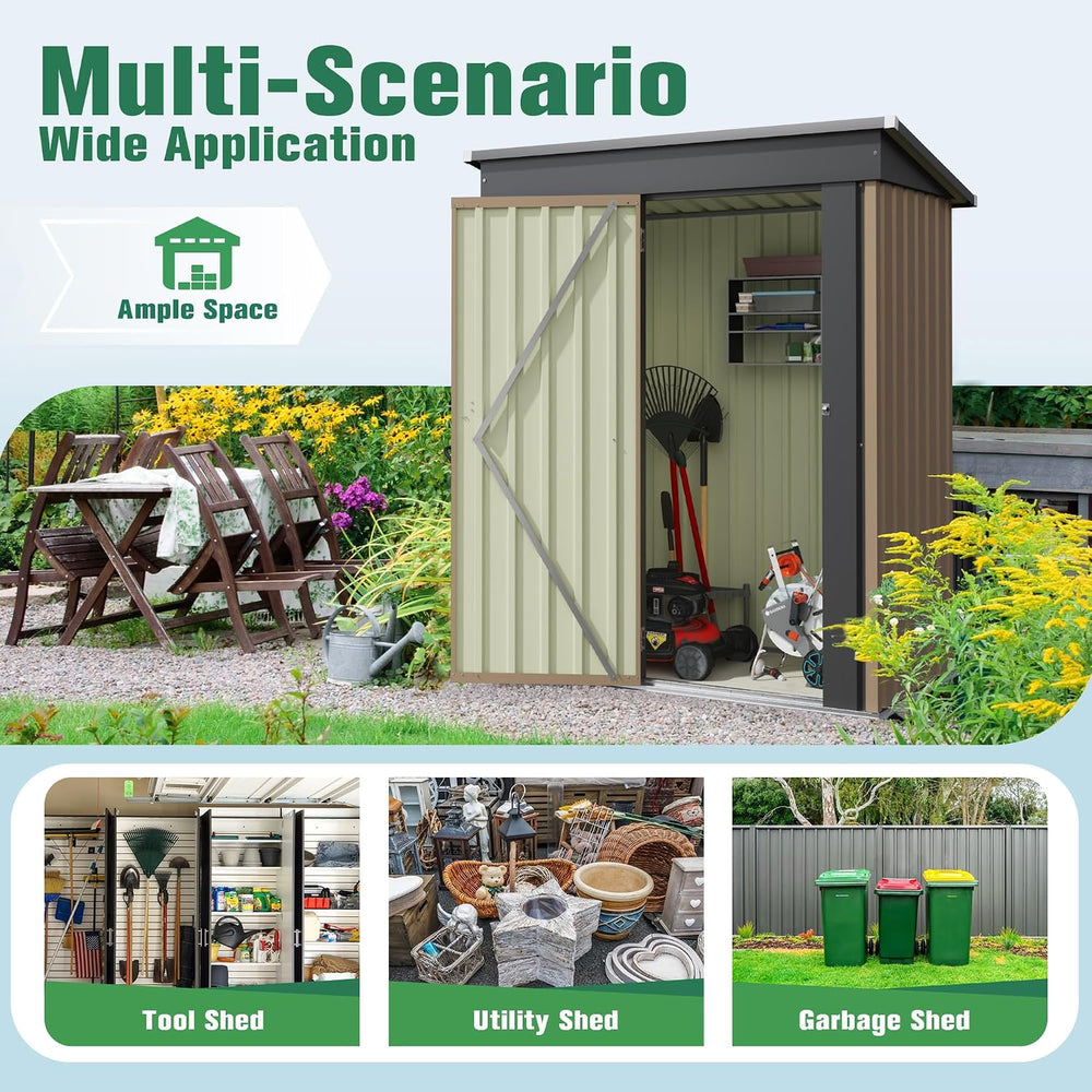 Flamaker 5x3 FT Storage Shed Waterproof Metal Garden Shed with Lockable Door ...