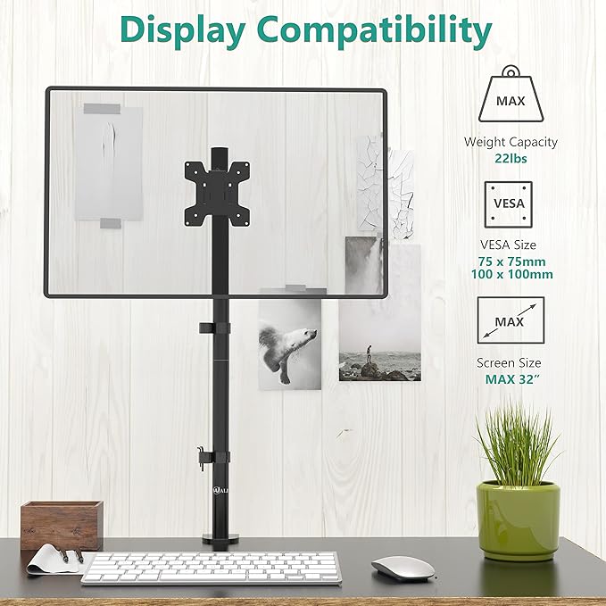 WALI Monitor Arm Mount for Desk, Single Extra Tall Computer Desk Mount