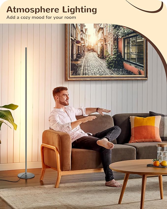 EDISHINE LED Corner Lamp, 57.5" Tall Slim Sleek Floor Lamps (2 Pack)