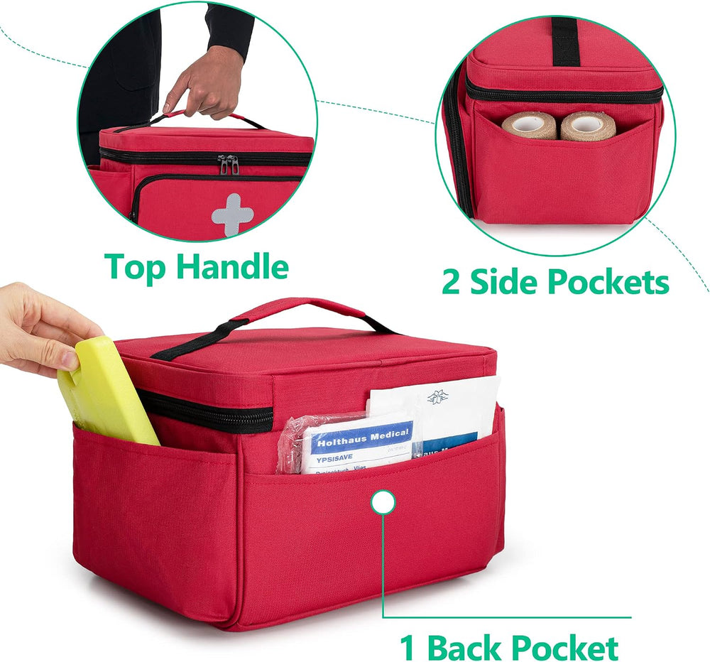 CURMIO Small Medicine Storage Bag, Empty Family First Aid Kits Case, Red