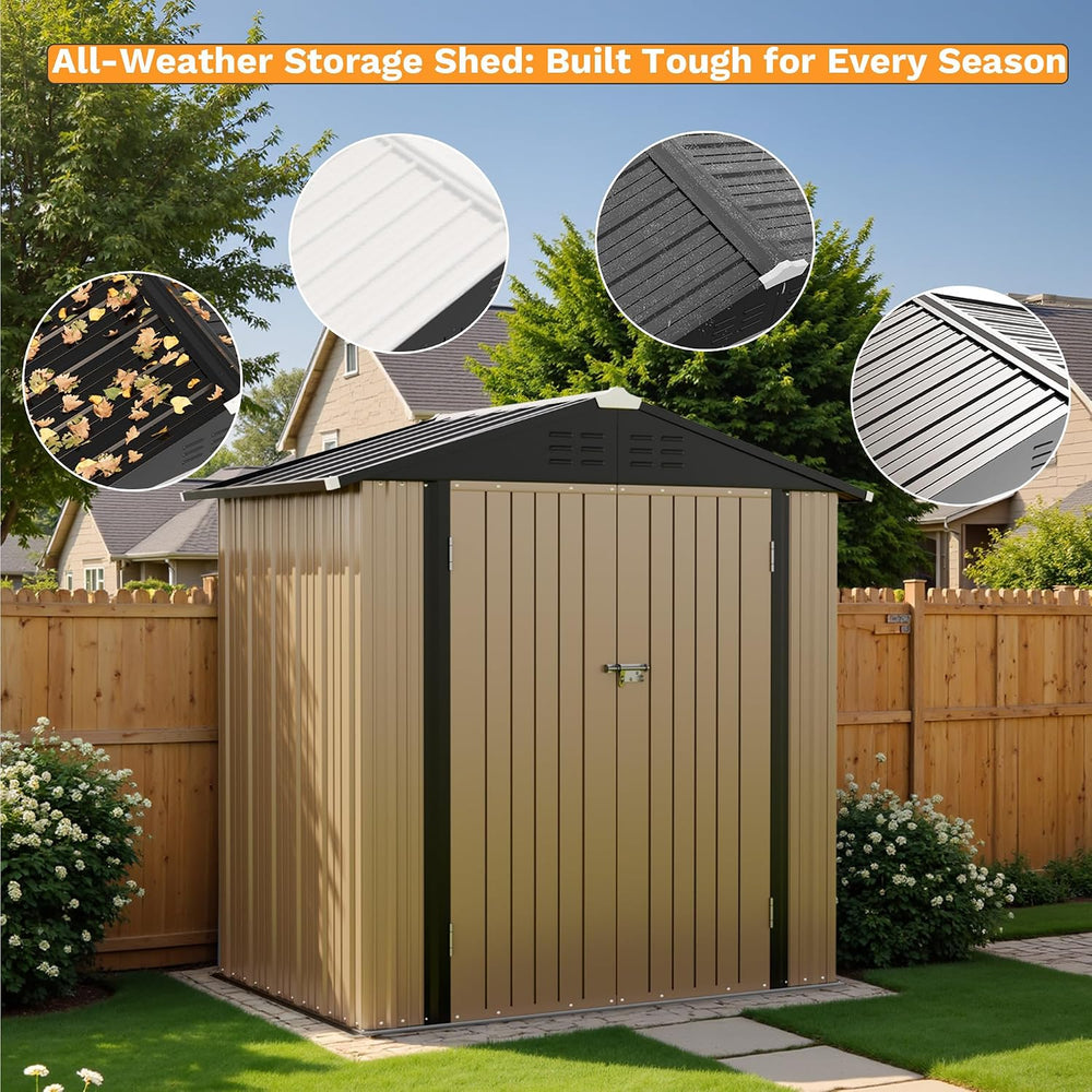 Greesum 6x4FT Outdoor Storage Shed, Brown