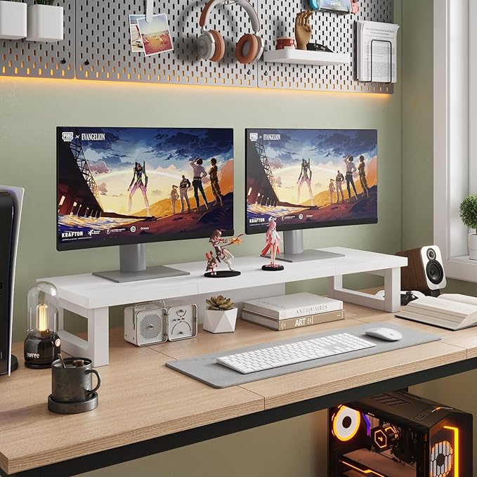 WESTREE Dual Monitor Stand Riser, Wood and Steel Monitor Stand Riser, Computer