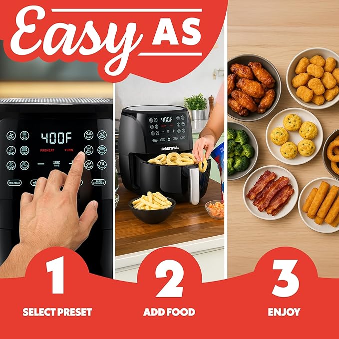 Gourmia Air Fryer Oven Digital Display 4 Quart Large AirFryer Cooker 12 1-Touch