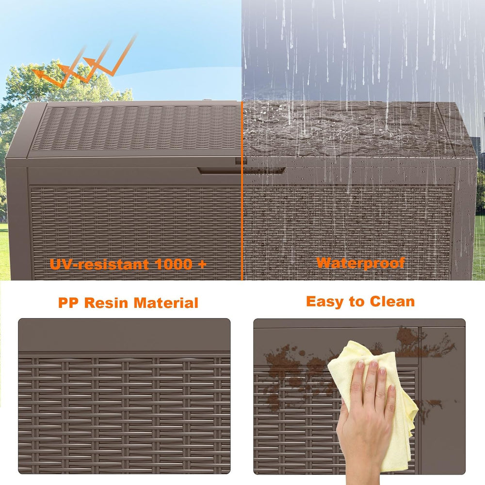 PatioZen 120 Gallon Resin Deck Box, Lockable Patio Outdoor Storage Box for Fu...