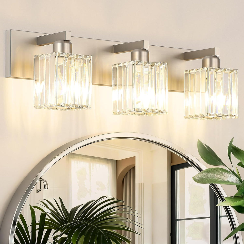 Aipsun Brushed Nickel Vanity Light Bathroom Lighting Fixtures 3 Light Crystal...