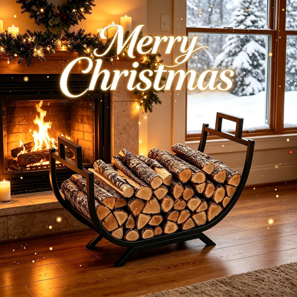 31 Inch Firewood Rack Outdoor Metal Wood Rack with Covers