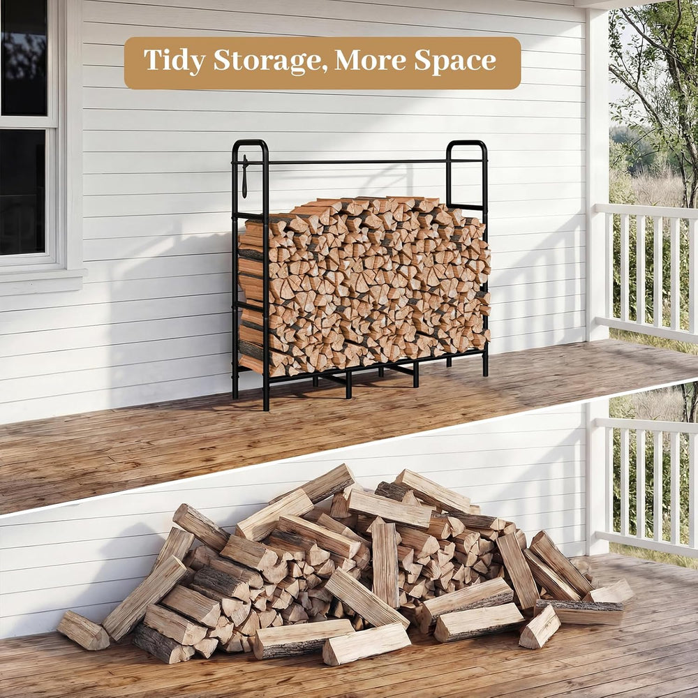 Firewood Rack 4FT Heavy Duty Metal Log Holder Stand for Fireplace