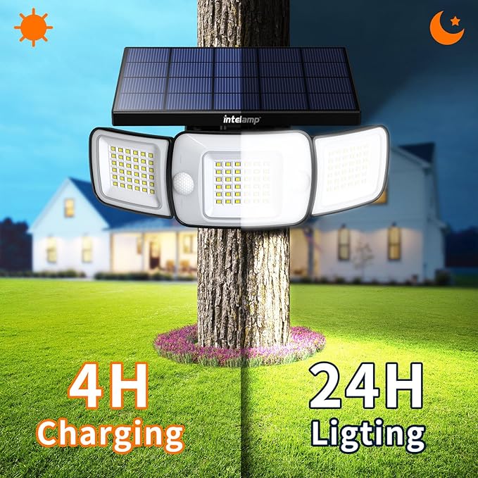 intelamp Solar Flood Lights Outdoor Waterproof, 6000mAh 1200LM Solar Powered