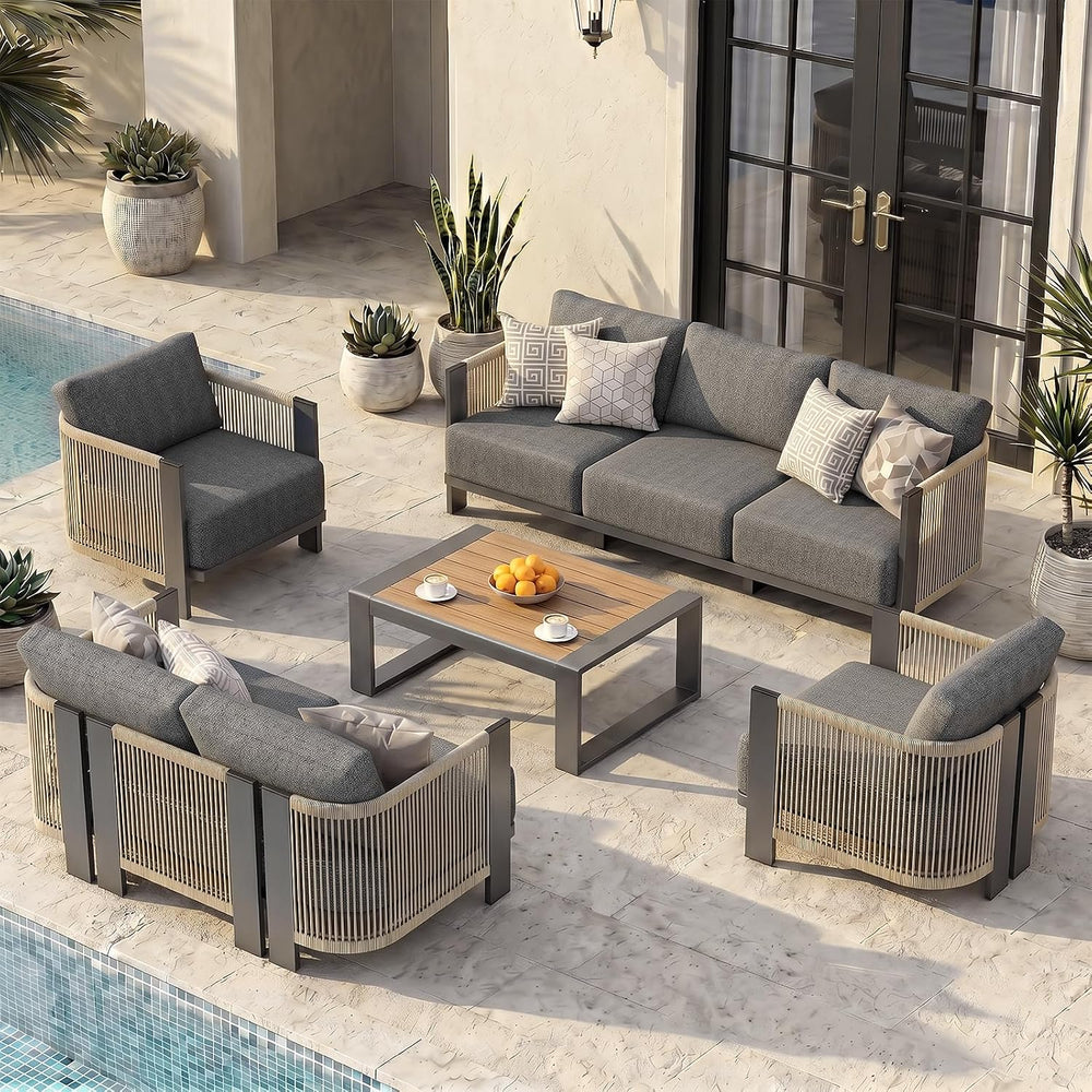 Luxury Patio Furniture Set, 5-Piece Curved Outdoor Furnitrue Set with Weather...