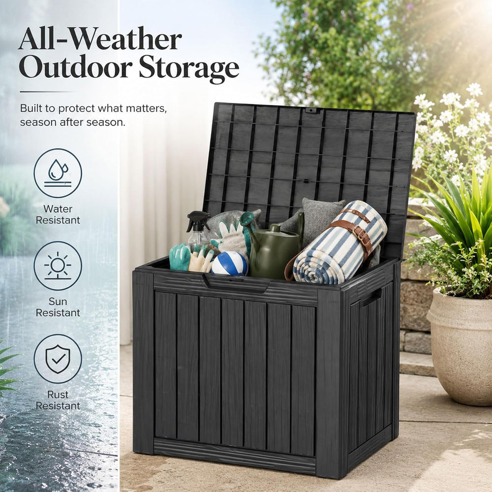 Outdoor Storage Box Resin Deck Box Waterproof Black 32 Gallon