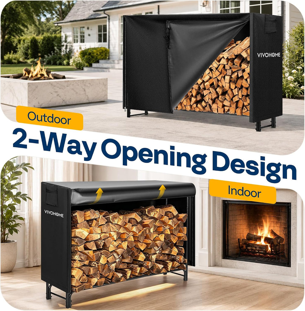 VIVOHOME 6ft Waterproof Outdoor Firewood Log Rack Cover, Black