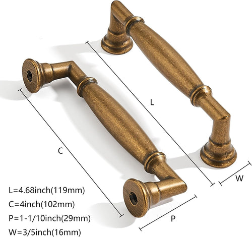 10 Pack 4 Inch Hole Center Vintage Antique Brass Cabinet pulls Solid Heavy Duty Aged Bronze Cabinet Pull Cabinet Handles Kitchen Cabinet Hardware Vanity Handles Bathroom Cabinet pulls