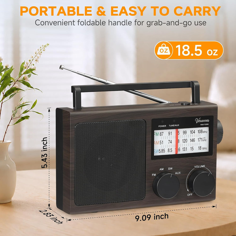 Portable AM FM Shortwave Radio AC & Battery Powered