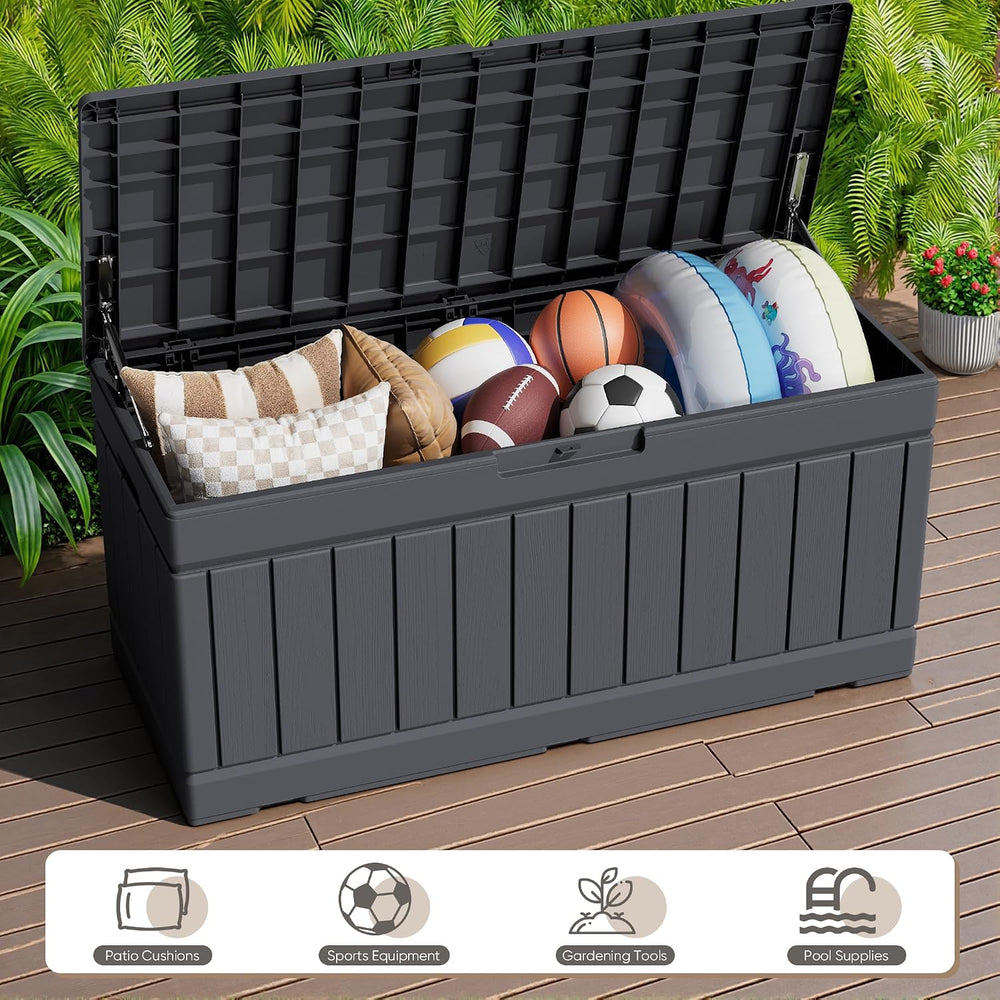 JUMMICO 78 Gallon Deck Box Waterproof Resin Outdoor Storage Box
