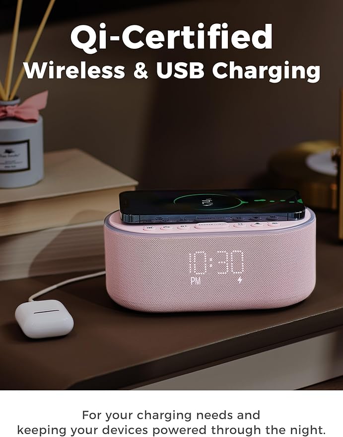 Odokee Wireless Charging Alarm Clock Radio: Qi Certified Fast Wireless Charger