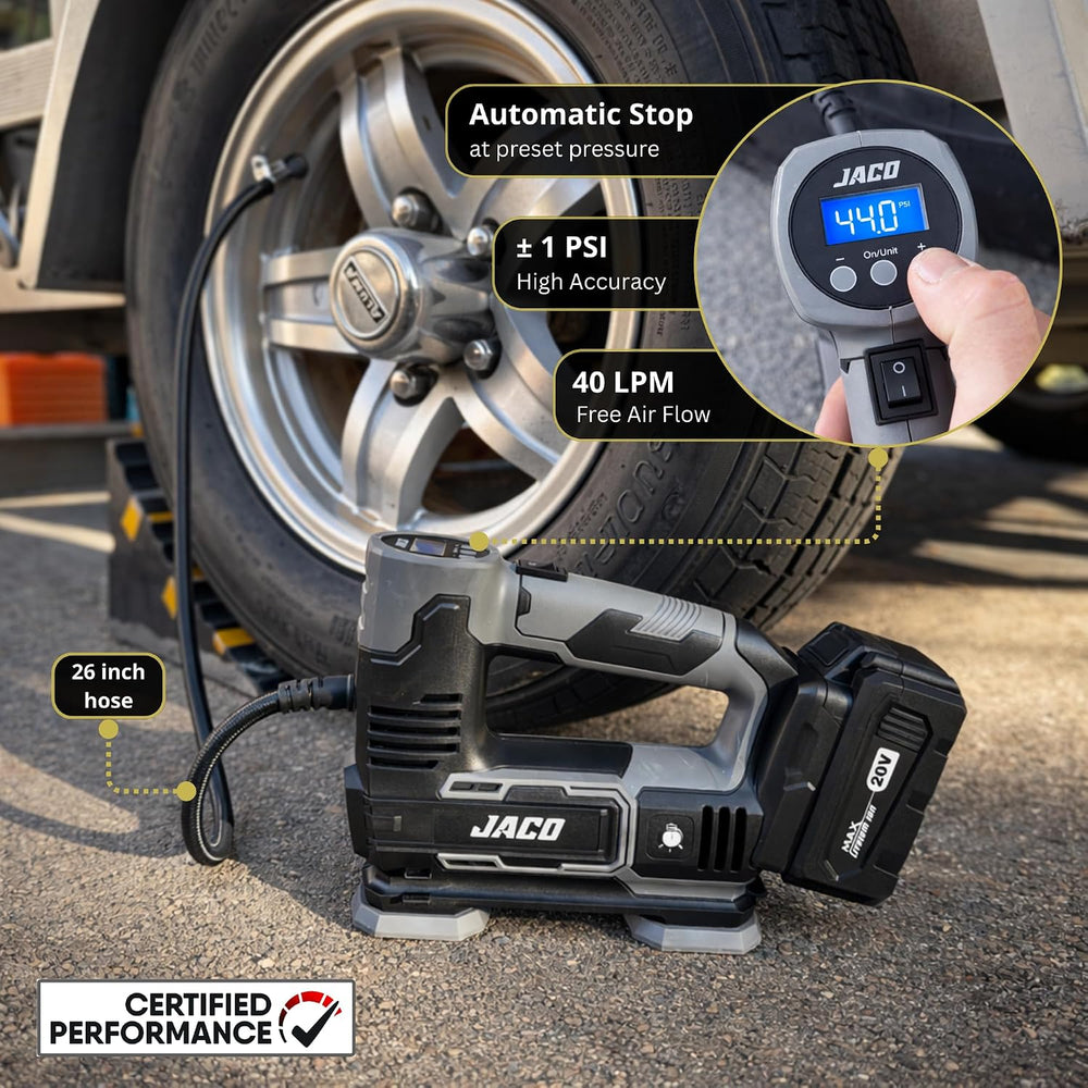 JACO 20V Cordless Tire Inflator Portable Air Compressor Car Air Pump